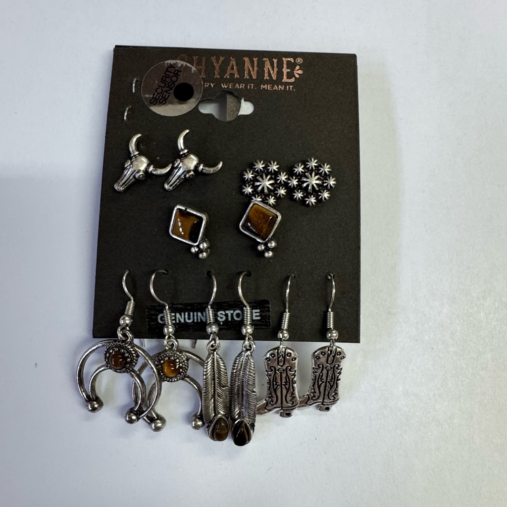 Shyanne- Silver And Brown Dangle Earrings With Sparkling Accents 20$
